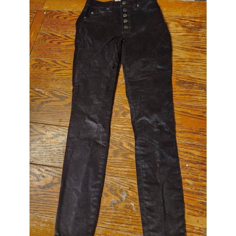 Alice & Olivia Jeans high rise velvet jeans with exposed buttons in black sz 25 - Picture 2 of 5